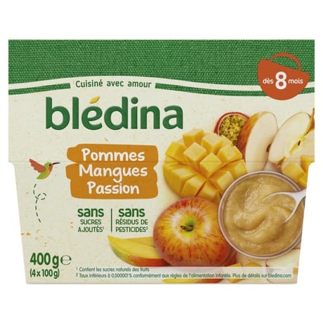 Bledina coupelles fruits pommes mangues passion dès 8 mois 4x100g