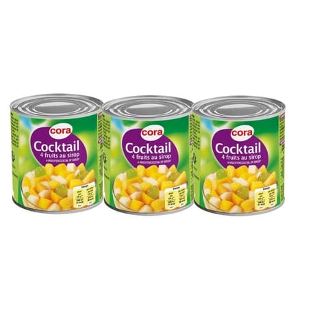 Cora cocktail 4 fruits sirop léger 100% saccarose 3x1/4 630g