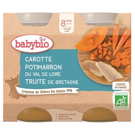 Babybio menu legumes carotte patimarron truite dès 8 mois 2x200g