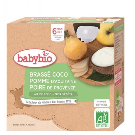 Babybio gourde lait de coco pomme poire 4x85g dès 6 mois