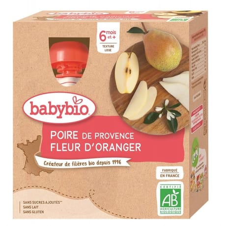 Babybio gourde poire de provence fleur d'oranger 4x90g dès 6 mois