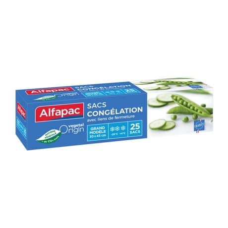 Alfapac sacs congélation à lien x25 grand modèle végétal origine