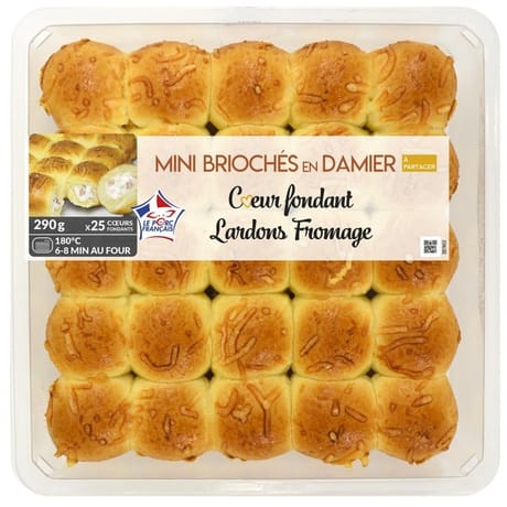 Mini brioches en damier coeur fondant fromage lardon 290g
