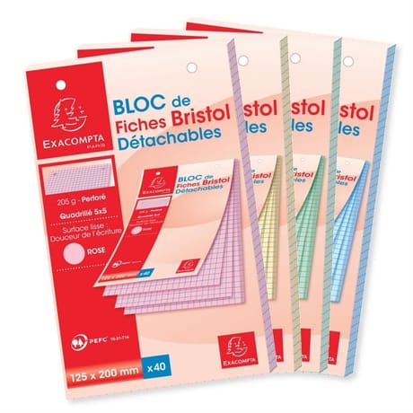 Exacompta bloc 40 fiches bristol couleur pérforées 125x200 5x5