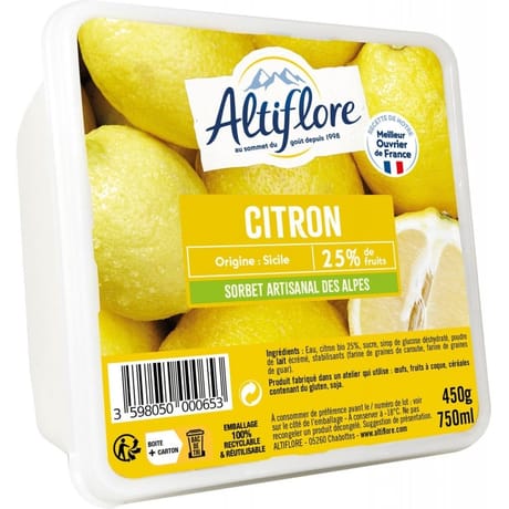 Altiflore bac sorbet artisanal citron 750ml 450g