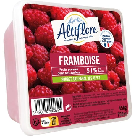Altiflore bac sorbet artisanal framboise 750ml 450g
