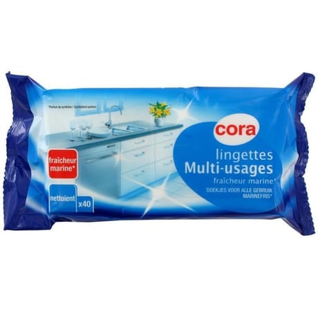 Cora lingettes nettoyantes multi-usages marine recharges x40