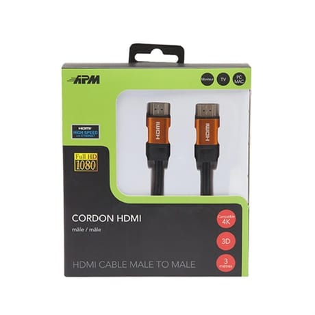 Apm câble hdmi m/m 1.4 noir plug jaune or 3m 590467