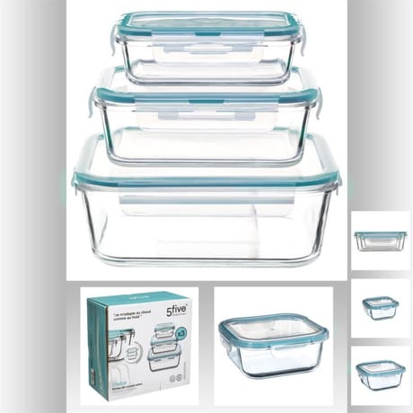 Boîtes de conservation en verre + couvercles x3
