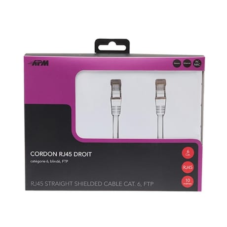 Apm cordon RJ45 cat.6 ftp droit blanc 10m 560349