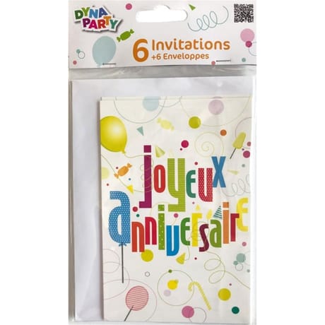 6 carte d'invitations + 6 enveloppes ja fun