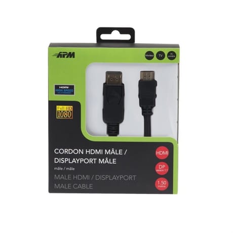 Apm cordon displayport 1.1 vers hdmi male/male noir 1.5m 590477