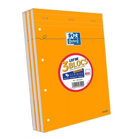 Oxford lot de 2+1 bloc agrafe + perfore 210x315 160p 80g seyes