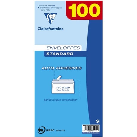 Clairefontaine enveloppes standard auto adhesives x100 110x220.