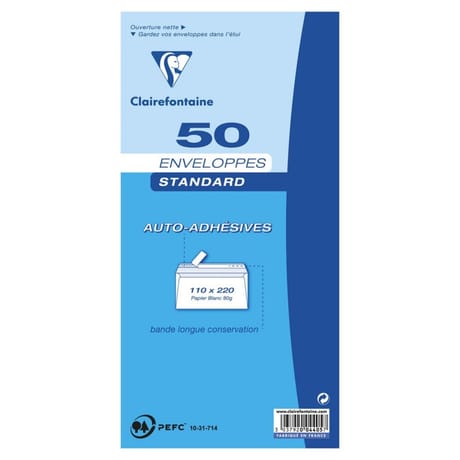 Clairefontaine 50 enveloppes auto adhesives papier 80g 110x220