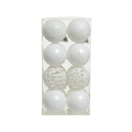 Boite de 16 boules plastique  blanc d6cm