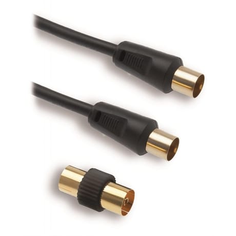 Apm cordon tv mâle/mâle 9.52mm noir 2m + adaptateur femelle