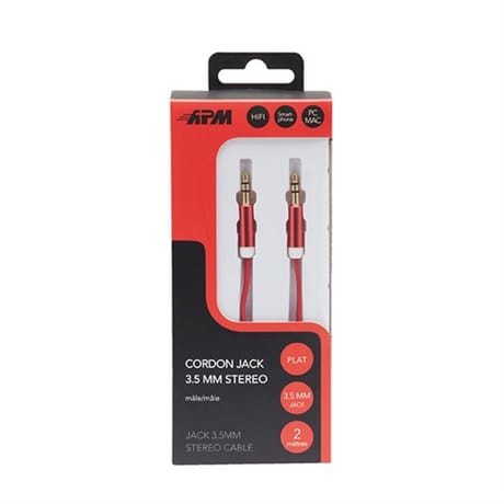 Apm cordon jack 3.5mm stéréo plat mâle/mâle rouge 2m 418020