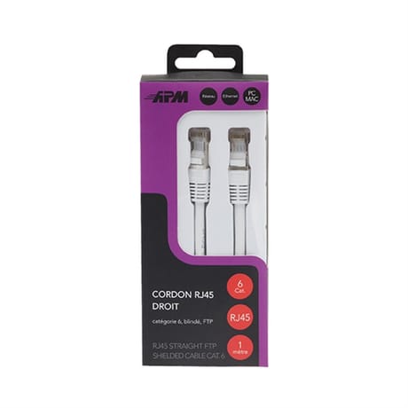 Apm cordon rj45 cat.6 ftp droit blanc 1m 560346