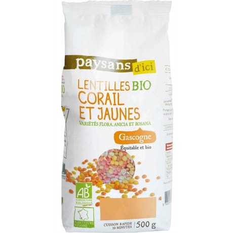 Paysans d'ici duo lentilles corail et jaunes bio 500g