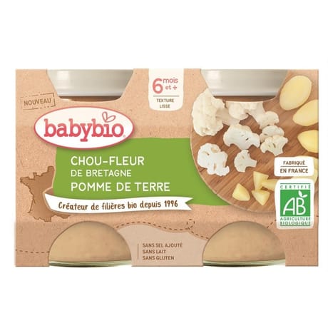 Babybio chou-fleur de Bretagne pomme de terre de notre ferme dès 6 mois 2x130g