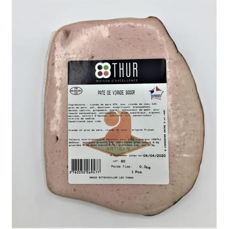 Pâté de viande fin porc et veau fe 300g charcuterie de la thur