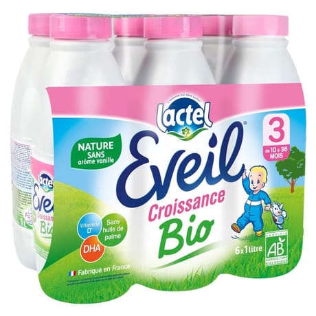 Lactel Eveil lait de croissance nature bio 6x1l