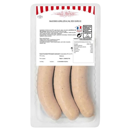 Saucisse à griller à l'ail des ours x3 fe 340g charculor