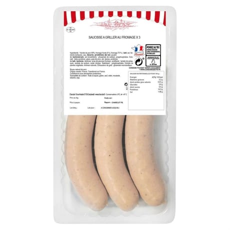 Saucisse à griller au fromage x3 fe 340g charculor