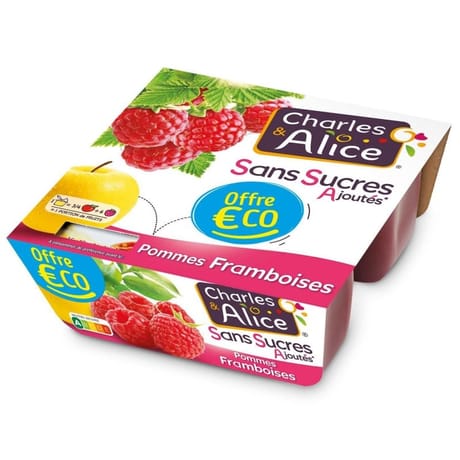 Charles & Alice sans sucre ajouté pomme framboise 4x100g offre eco