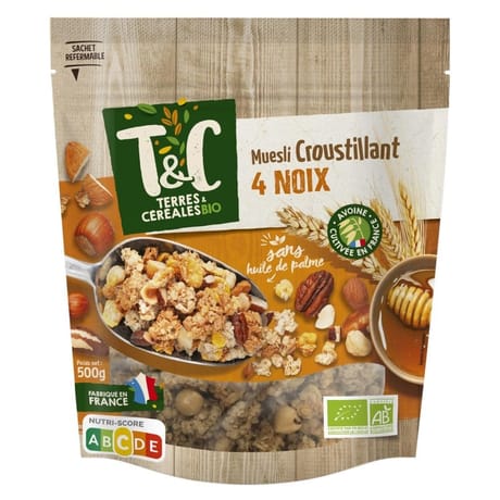 Terres et céréales muesli croustillant bio 4 noix 500g