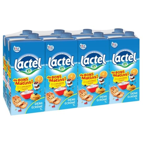 Lactel lait uht de Bons Matins demi écrémé brique slim 8x1l