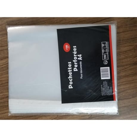 Lot de 100 pochettes perforées a4 protège documents