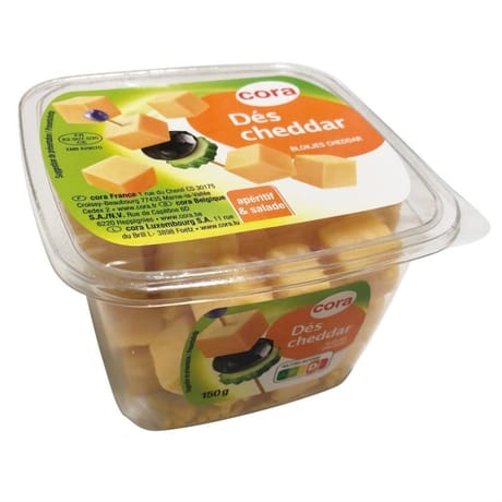 Cora dés de cheddar apéritif et salades 34%mg 150g