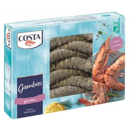Costa gambas géantes entières crues asc 6-8 pièces 400g