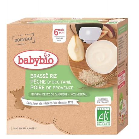 Babybio gourde brassé riz pêche poire de provence 4x85g dès 6 mois