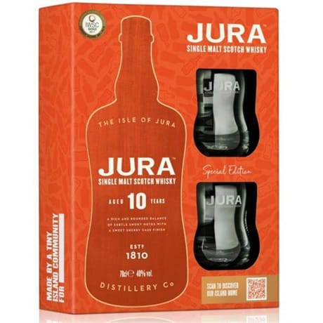 Coffret 70cl jura 10 ans + 2 verres 40%vol