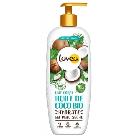 Lovea lait corps hydratant à l'huile de coco bio peaux sèches 250ml