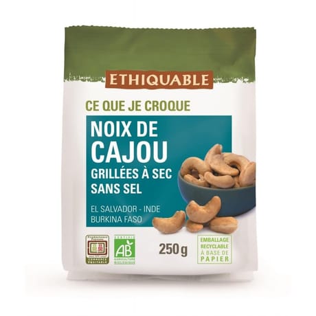 Ethiquable noix de cajou entières grillées à sec et sans sel bio 250g