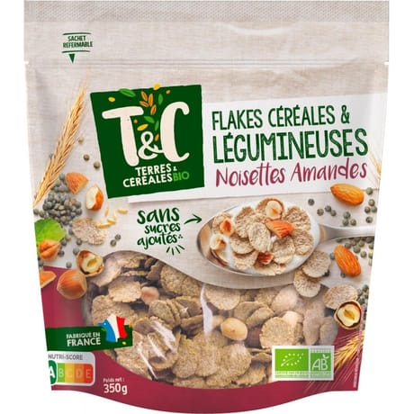 Terres et Céréales flakes céréales et légumineuses et noix bio 350g