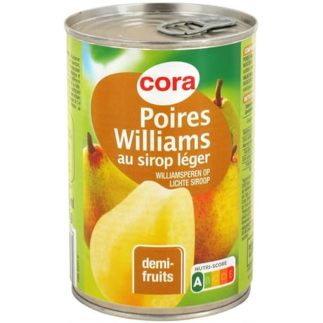 Cora poire williams au sirop léger 1/2 100% -225g