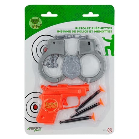 Pistolet fléchettes insigne de la police et menottes