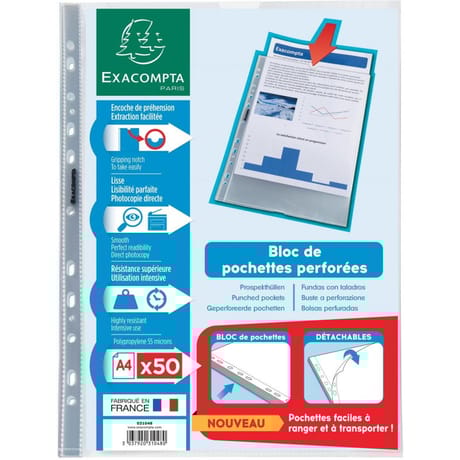 Exacompta 50 pochettes perforées polypropylene lisse 210x297