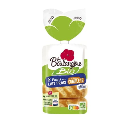 La Boulangère 8 pains au lait bio à la farine complète 280g