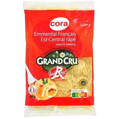 Cora emmental grand cru label rouge igp râpé au lait cru 100g