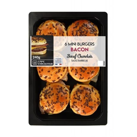 6 mini burgers bacon boeuf charolais 240g