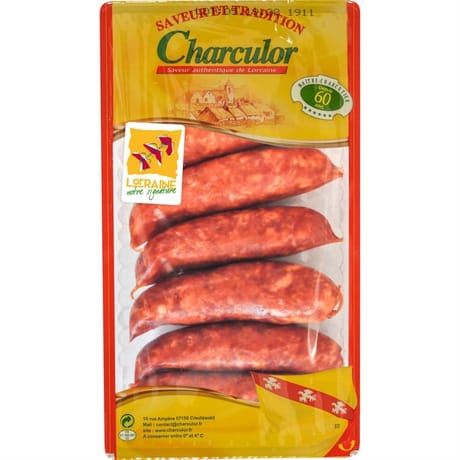 Charculor saucisse à cuire chapelet fumée au bois de hêtre x6 420g