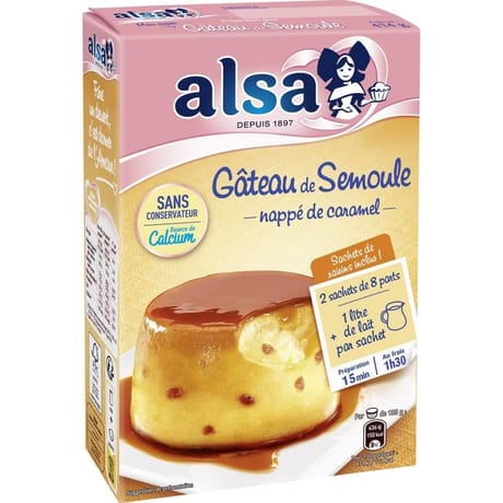 Alsa préparation gâteau de semoule nappage caramel 2 sachets 414g