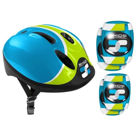 Combo casque + coudières + genouillères bleu Skids control