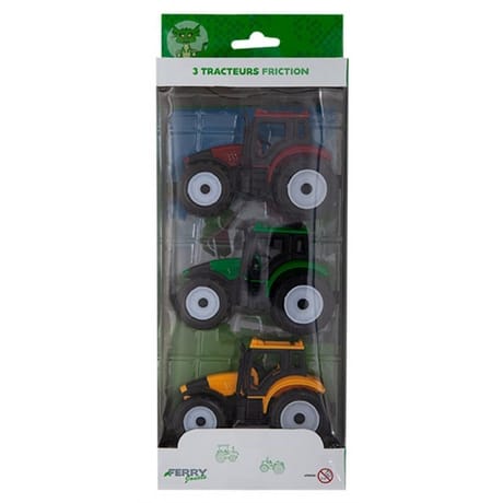 3 tracteurs à friction 12 cm couleurs